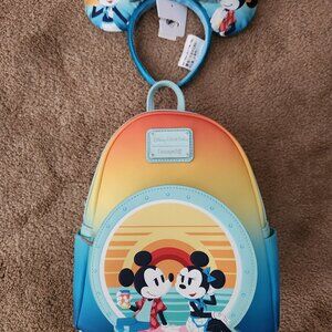 Mickey and Minnie Mouse Loungefly Mini Backpack with Matching Sequin Earband